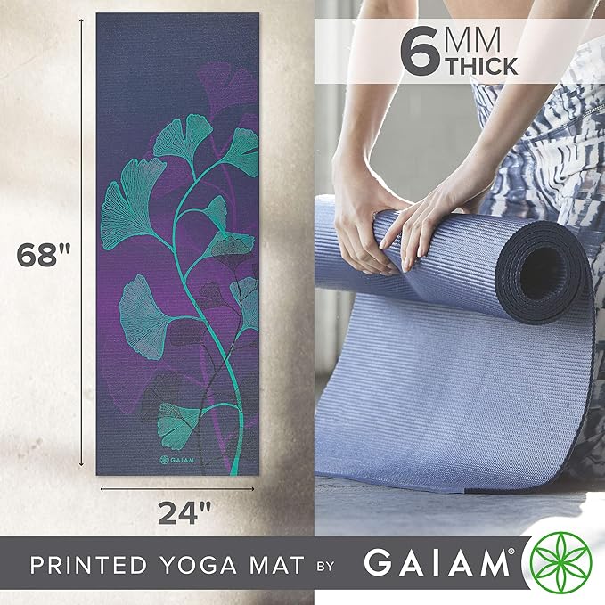 Gaiam Yoga Mat - Premium 6mm Print Extra Thick Non Slip Exercise & Fitness Mat for All Types of Yoga, Pilates & Floor Workouts (68"L x 24"W x 6mm Thick) - Bloomnest