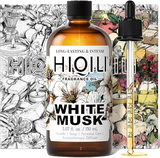 HIQILI White Musk Fragrance Oil, Candle Scents for Candle Making, Soap Making Supplies, Musk Perfume for Women, for Diffuser Use - 5.07 Fl Oz HIQILI