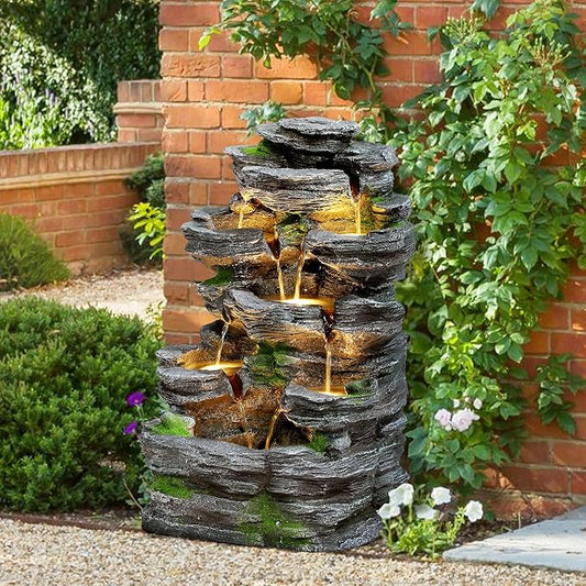 TITIMO 7-Tier Cascading Rock Water Fountain Outdoor Garden Waterfall with Lights,Fountain Indoor Decor for Garden, Patio, Backyard, Deck, Porch and Home Art Decor (24" H) - Bloomnest