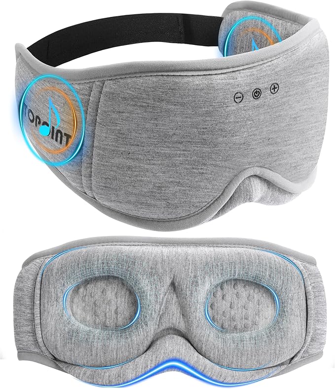 Sleep Mask with Headphones Bluetooth 5.4, TOPOINT 3D Eye Mask Blackout with Soft Bamboo Cotton for Side Sleepers Women Men, Sleep Headphones Earphones HD Speaker Microphone for Travel Meditation Gift - Bloomnest