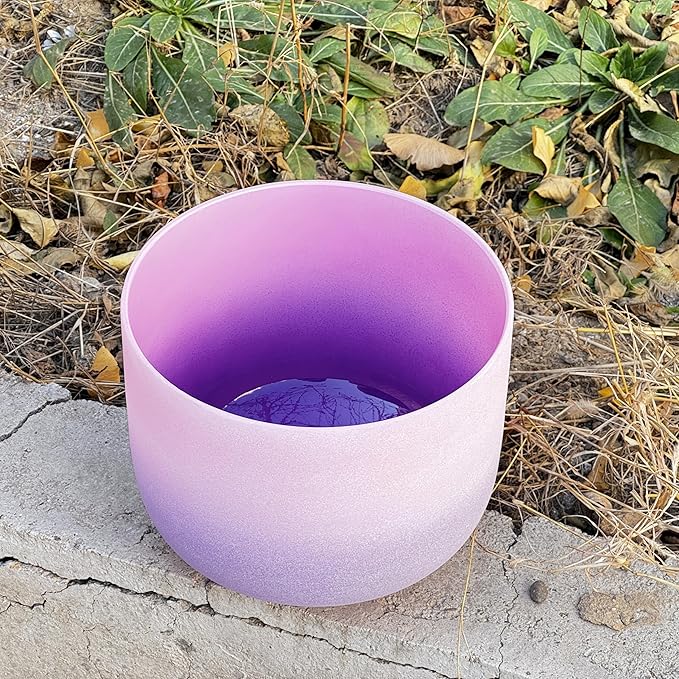 Rainbow F Note Heart Chakra Pink-Puprle Color Frosted Quartz Crystal Singing Bowl 8 Inch With Carrying Case,for Yoga,Meditation and Sound Healing - Bloomnest
