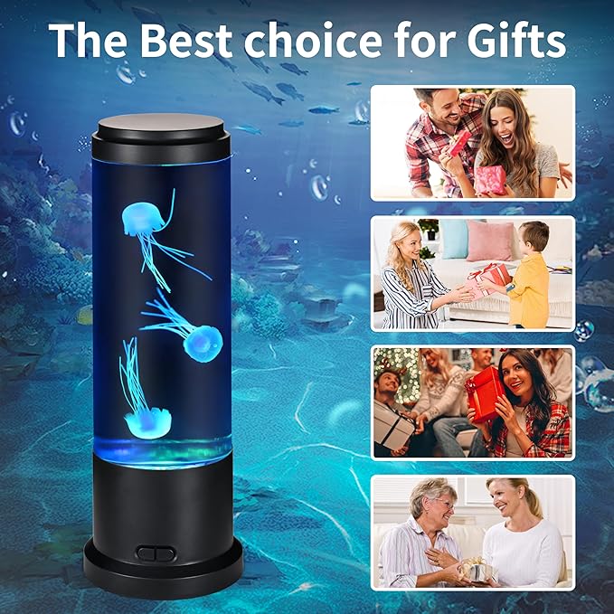 EDIER Jellyfish Lamp, 11 Inch Jellyfish Aquarium with Color Changing Light, Noiseless Pump, USB/Battery Powered Mood Light for Home Decor, Gift for Kids Men Women - Bloomnest