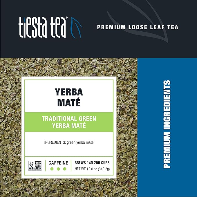Tiesta Tea - Yerba Mate, Loose Leaf, Traditional Green Maté Tea, Premium High Caffeinated Blend, Make Hot or Iced, Brews Up to 200 Cups, Rich Flavors, 12oz Resealable Bulk Pouch - Bloomnest