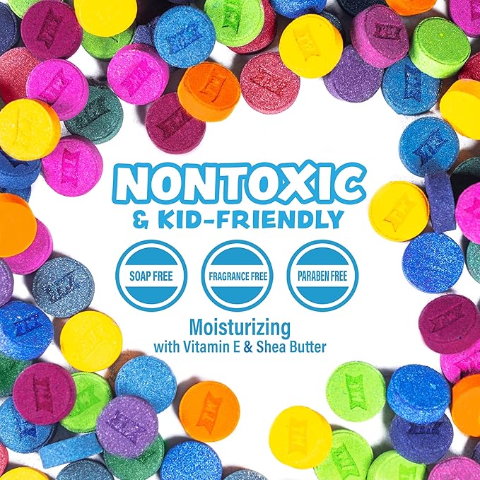 Tub Works® Bath Color Pops™ Moisturizing Kids Bath Bombs, 120 Count | Bath Bomb Refills for Bath Color Brush | Nontoxic & Fragrance-Free | 12 Unique Colors | Fizzy, Vibrant Water Color Tablets - Bloomnest
