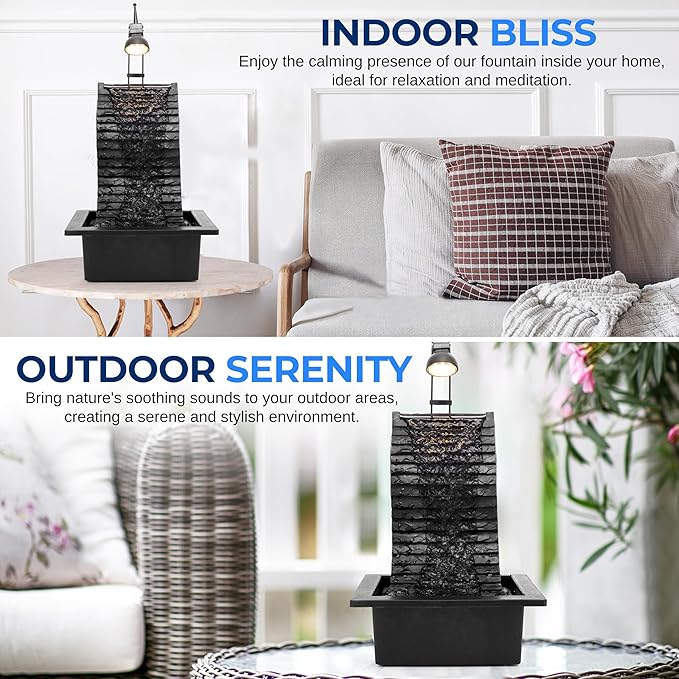 SereneLife Tabletop Water Fountain, Home Decor Soothing Sound Machine with Automatic Pump, Zen Relaxing Decor for Meditation, Perfect Holiday Thanksgiving Christmas Gift, 11" Tall