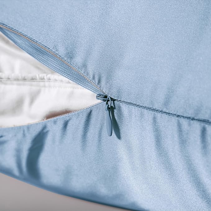 Mulberry Silk Pillowcase for Hair and Skin,Cooling Silk Pillow Case with Hidden Zipper,Allergen Proof Dual Sides Soft Breathable Smooth Silk Pillow Cover for Women (Light Blue,Queen) - Bloomnest