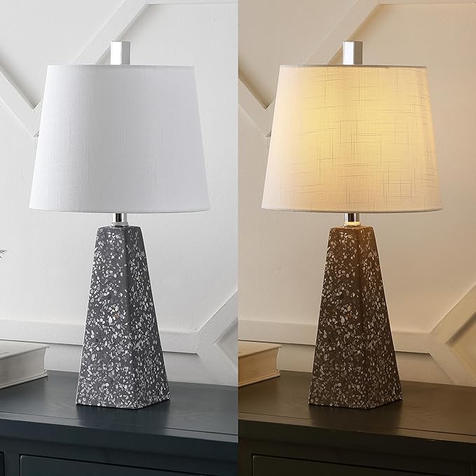 JONATHAN Y JYL1037C-SET2 Owen 20.5" Resin LED Table Lamp Contemporary, Office, Living Room, Family Room, Dining Room, Bedroom, Hallway, Foyer, Dark Gray Terrazzo (Set of 2) - Bloomnest