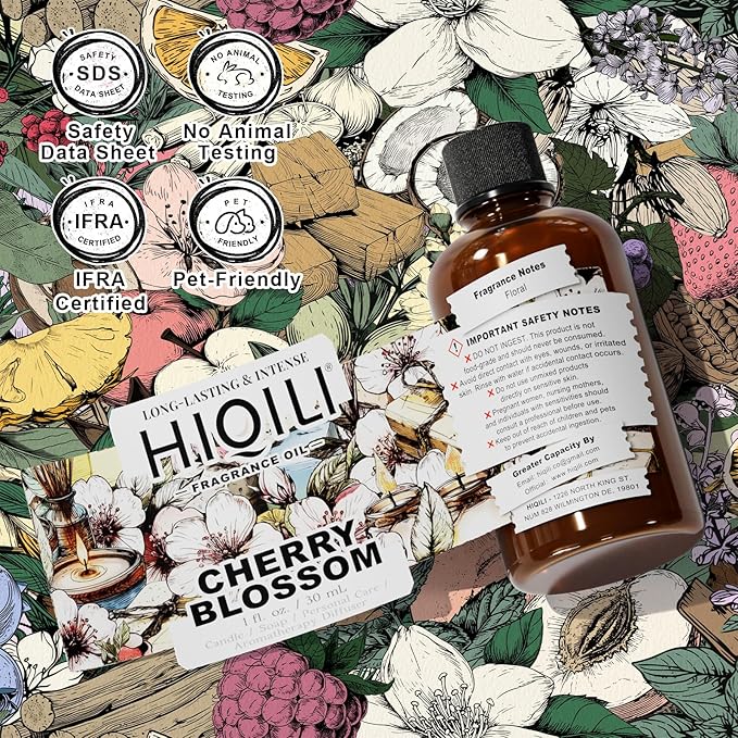 HIQILI Cherry Blossom Fragrance Oil, Floral Perfume Oil, Candle Scents for Candle Making, for Diffuser & Fresh Spray, Long-Lasting Scent - 1 Fl Oz HIQILI