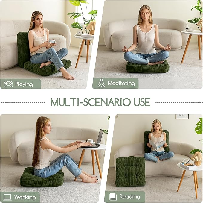 HIGOGOGO Washable Floor Pillow Cushion for Adults, Meditation Cushion Pillow, Large Square Floor Sitting, Removable Tufted Corduroy Cover, for Tatami Living Room or Yoga, 22x22 Inch, Machine Washable - Bloomnest