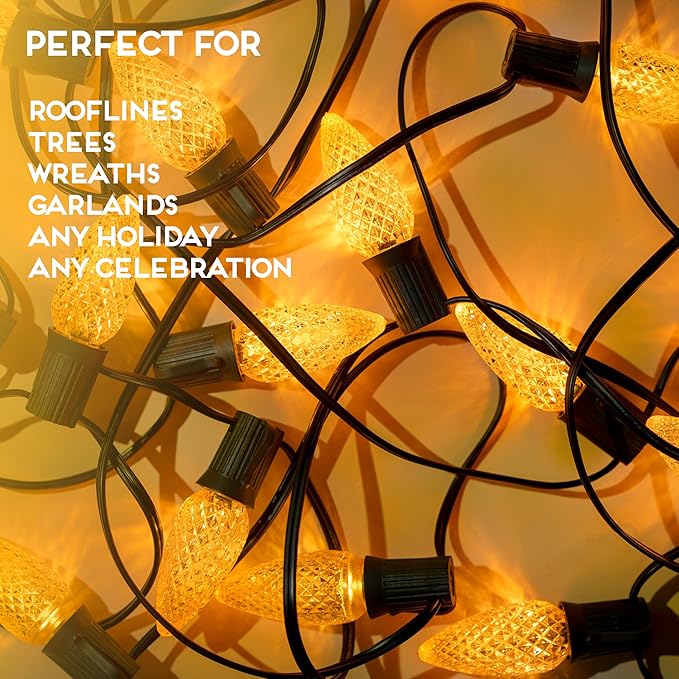 HLO Lighting Set of 500 Yellow C9 Faceted LED Christmas Light Bulbs for Indoor & Outdoor Use | Durable Replacement Bulbs - Bloomnest