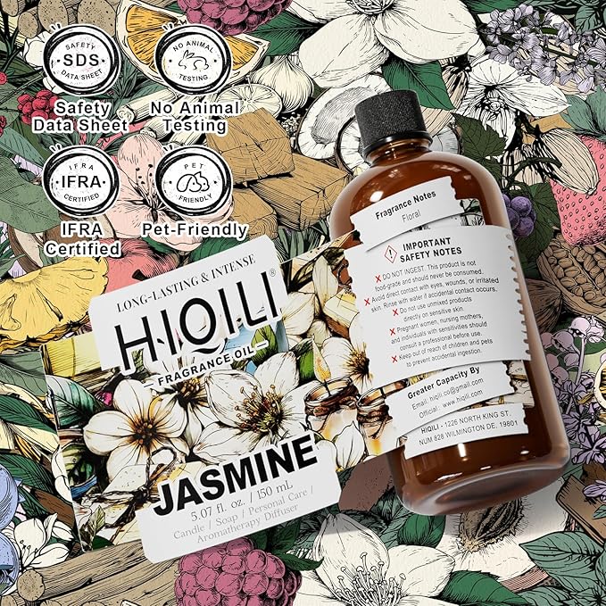 HIQILI Jasmine Fragrance Oil for Aromatherapy Diffuser, Floral Scent for Candle, Perfume Making, Skin Care, Laundry Essential Oil - 5.07 Fl Oz - Bloomnest