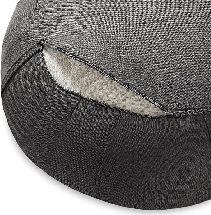 Zafu Meditation Cushion, 15" Round Buckwheat Yoga Pillow with Organic Cotton Cover - Bloomnest