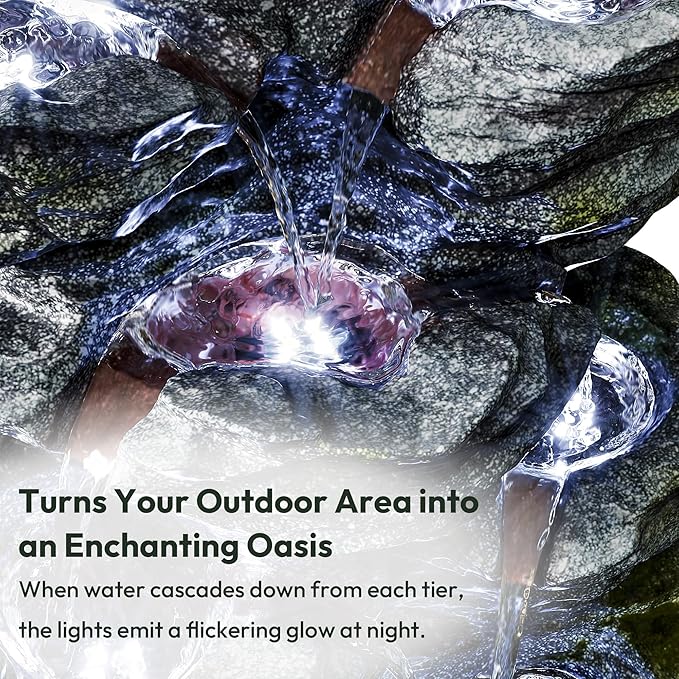 34.3" H Outdoor Water Fountain with LED Lights, 5-Tier Cascading Rock Waterfall for Yard, Garden, Patio, Outdoor Decor Water Features - Bloomnest