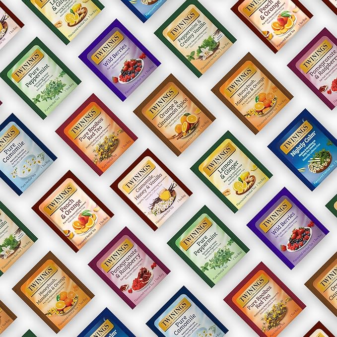 Twinings 48 Tea Bags Herbal Variety Pack – 12 Herbal Flavors with 20 Honey Sticks, Perfect Tea Gift Set for Any Occasion - Bloomnest