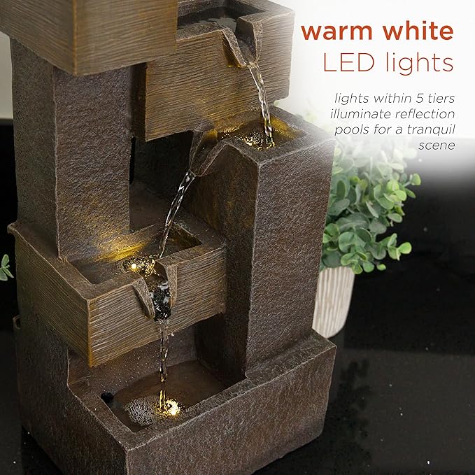 Alpine Corporation ZDQ110 19" Indoor/Outdoor Multi-Tier Water Fountain with LED Lights – Cascading Waterfall Feature for Gardens, Patios, Yards, and Home Décor, Gray - Bloomnest