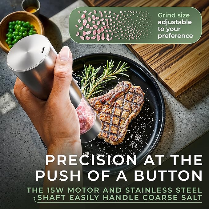 WALDWERK Electric Salt and Pepper Grinder Set (300 mAh Rechargeable Battery) - Salt and Pepper Shakers with Elegant Acacia Wood Stand – Rechargeable Automatic Salt and Pepper Grinder Set - Bloomnest