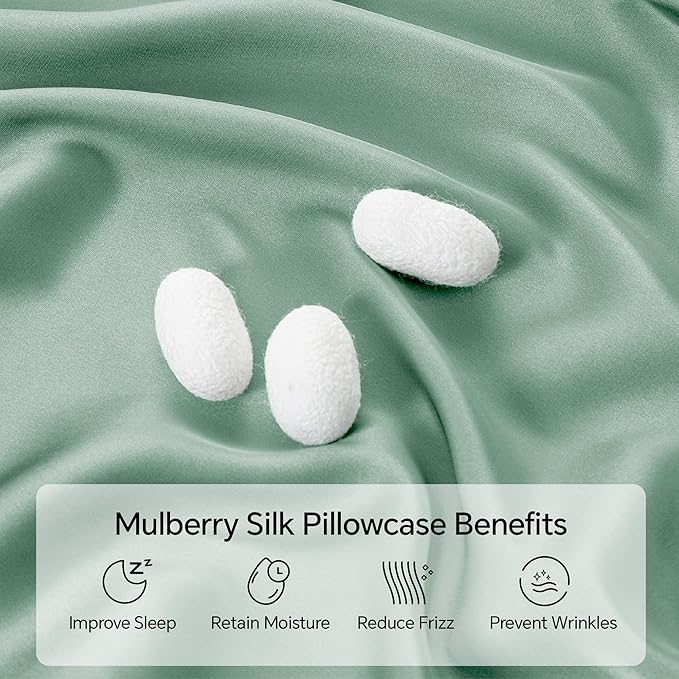INFIIXSO Mulberry Silk Pillowcase for Hair and Skin, Silk Pillow Cases Queen Size with Hidden Zipper 20x30 Inches, Super Smooth and Soft Cooling Pillow Cases for Hot Sleepers(Mint Green, 1 Pack) - Bloomnest