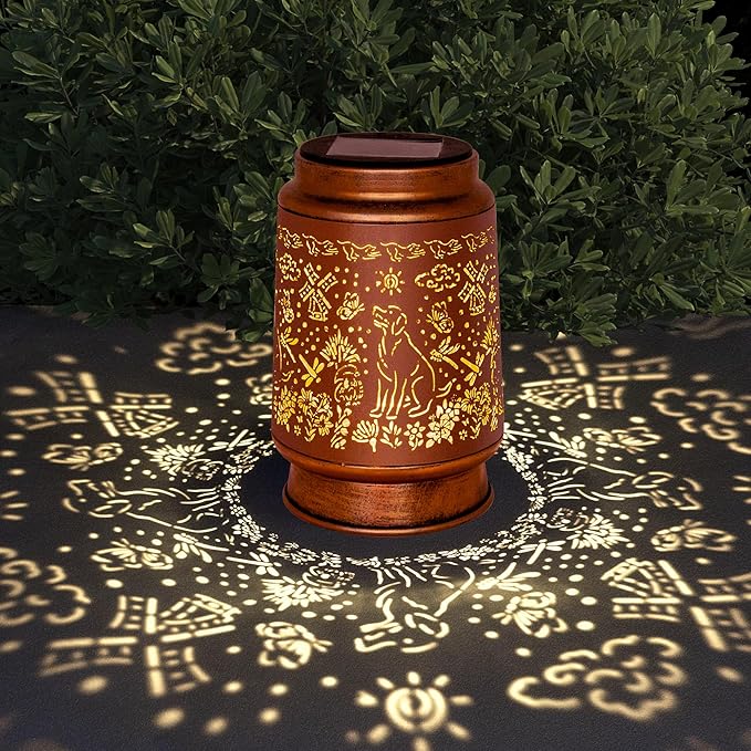 Lawn Social Solar Lanterns Outdoor Waterproof, Dog Metal Hanging Solar Lights for Outside, Garden Decor Birthday Gifts for Women Mom Grandma, Outdoor Lantern for Patio Yard Walkway Balcony Porch - Bloomnest