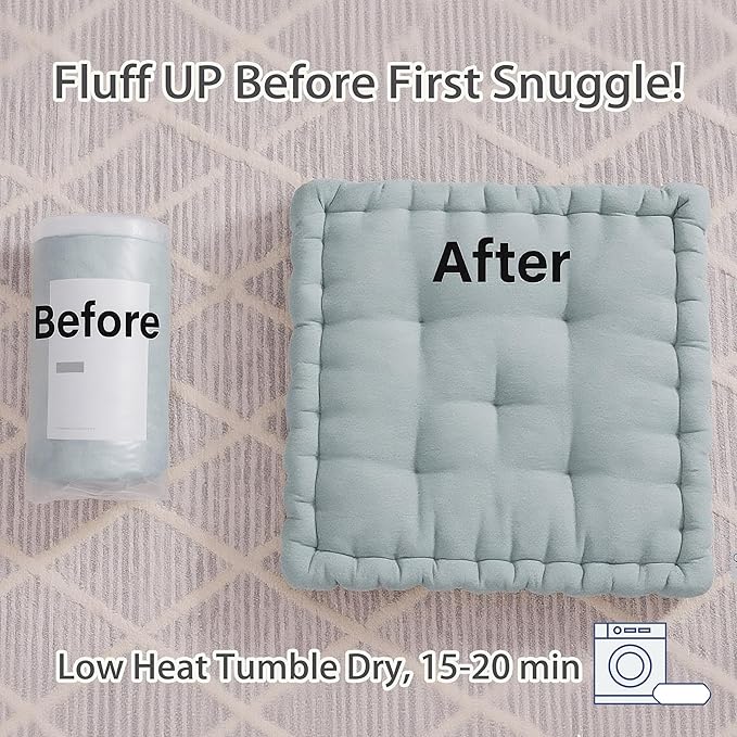 Codi INNA Floor Cushions for Adults, Cute Pillows Seating for Meditation, Square Tufted Cushion, Living Room, Fireplace, Reading Nook, Aqua