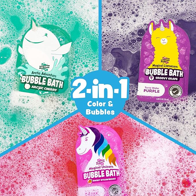 Tub Works® Magical Kids Bubble Bath, Variety 12 Pack | Creates Colorful Water & Tons of Foam Bath Bubbles | Nontoxic | Character-Themed Bubble Bath for Kids | Pink, Purple & Teal Bath Colors - Bloomnest