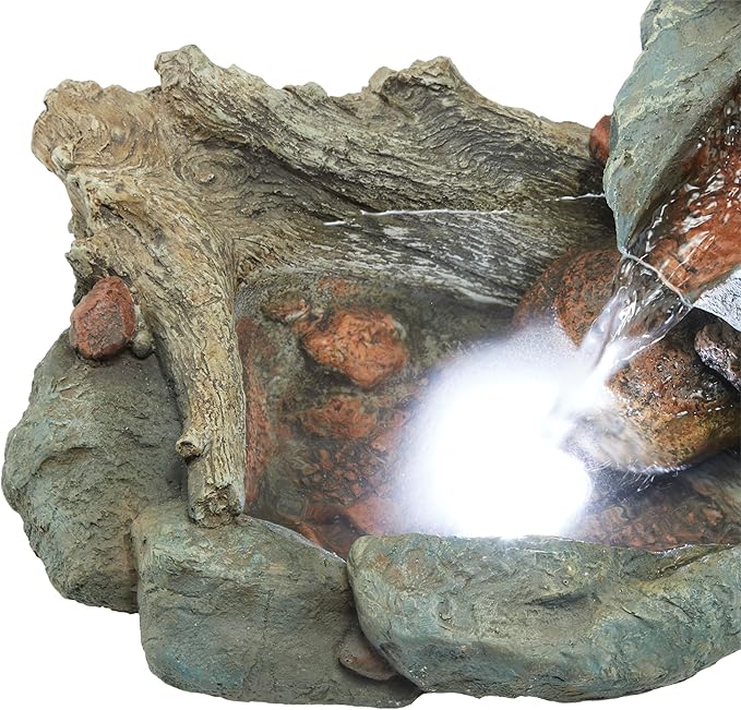 Alpine Corporation 20" Long Indoor/Outdoor River Rock Waterfall Tabletop Fountain with LED Lights - Bloomnest