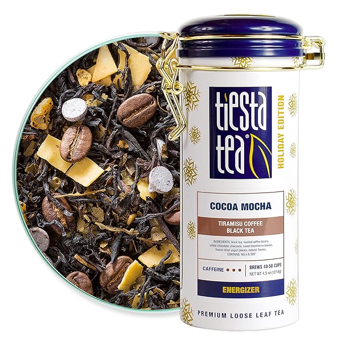 Tiesta Tea - Cocoa Mocha, Loose Leaf, Tiramisu Coffee Black Tea, Premium Blend, High Caffeinated Holiday, Make Hot or Iced, Brews Up to 50 Cups, 4.5 Ounce Refillable Tin - Bloomnest