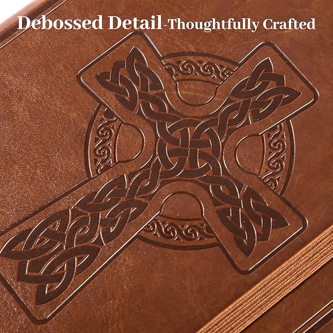 CAGIE Leather Lined Journal Notebook for Men & Women, Debossed Cross, 320 Pages 100 GSM Thick Paper, A5 Hardcover Journaling Notebooks for Writing, 5.7'' X 8.3'' Diary, Brown - Bloomnest