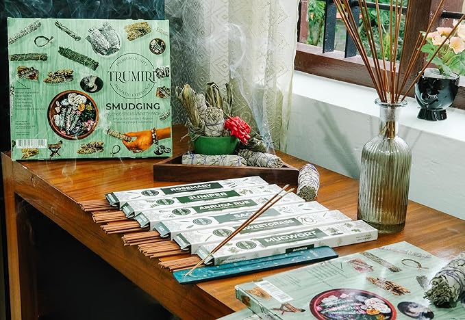 Trumiri Incense Sticks for Smudge Kit - Total 120 Insence-Sticks (20 Insense x 6 Incents) - Inciensos Aromaticos para Malas Energias Inscents-Sticks with Sage Sweetgrass for Smudging + Incense Holder - Bloomnest