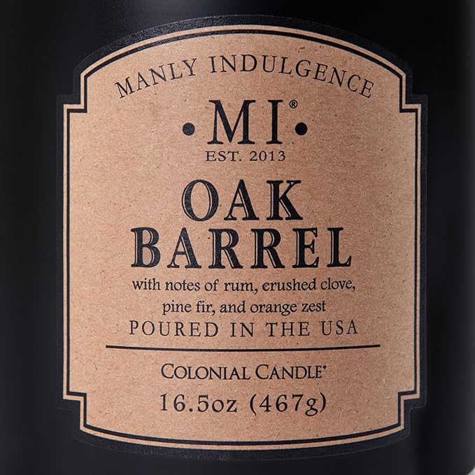 Manly Indulgence Oak Barrel Scented Candles for Men, 16.5 oz Single Wick, Premium Soy Blend Wax, 60H Burn, Candles for Home Scented – Made in The USA - Bloomnest