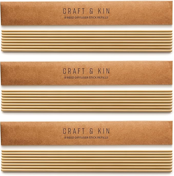 Craft & Kin Reed Diffuser Sticks – 3 Pack of 8 Natural Rattan Sticks per Pouch – Home Fragrance Refill, Eco-Friendly Reed Replacement for Essential Oil Diffusers CraftKin