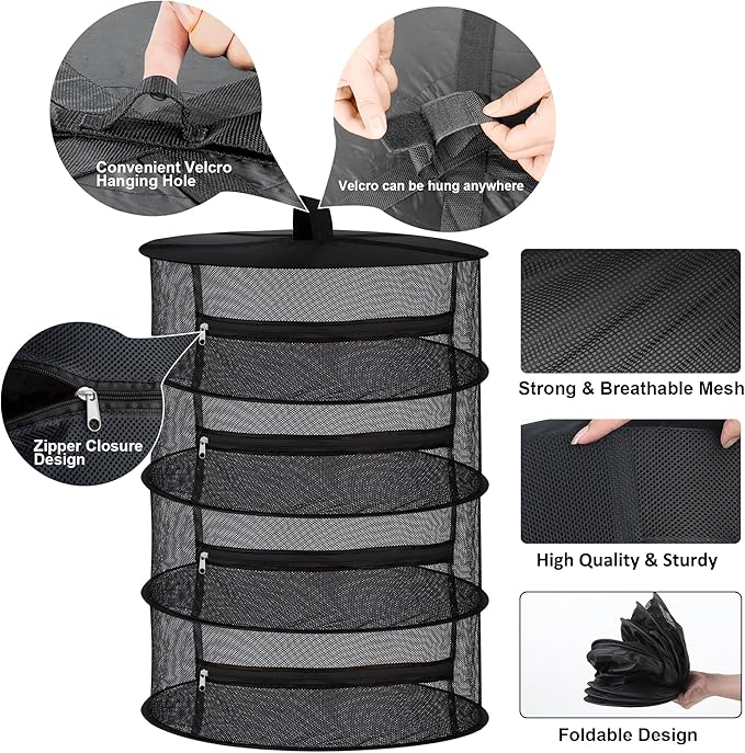 Desy & Feeci 4-Layer Herb Drying Rack - Collapsible Mesh Hanging Dryer Net for Herbs, Flowers, Tea, Fruits, and Vegetables - Includes S-Hook & Storage Bag (24" x 31") - Bloomnest