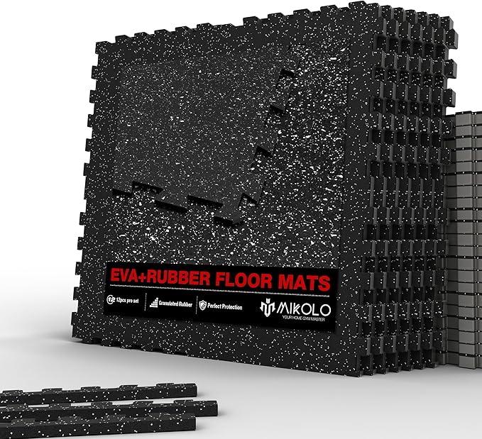 Mikolo 0.56'' Thick 12 Pcs 48 Sq Ft Gym Flooring Mats, High-Density EVA Foam with Rubber Top, Interlocking Exercise Equipment Mats for Home Gym, Protective Workout Mat - Bloomnest