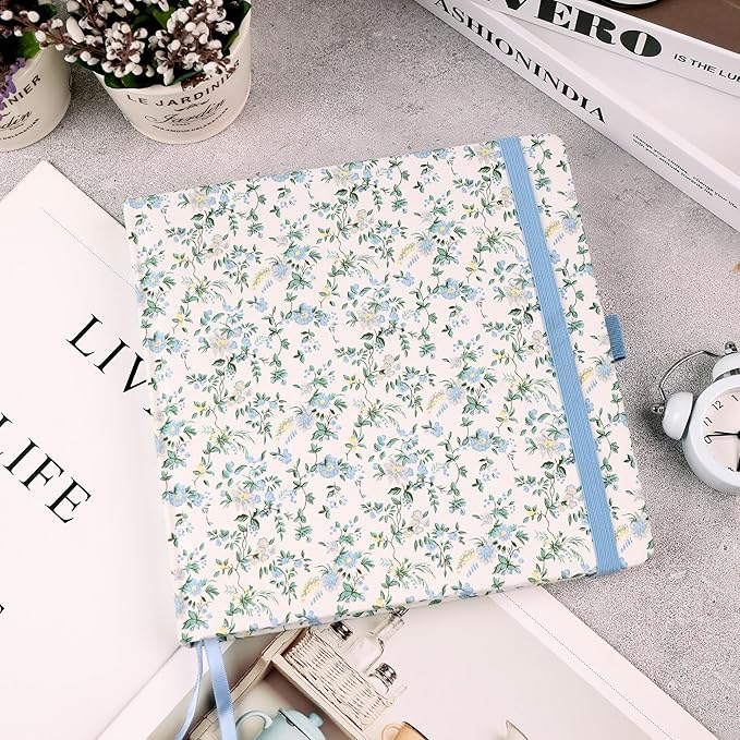 TIEFOSSI Dotted Journal Notebook, Dot Grid Notebook for Women Men, Fabric Flower Journal, 160 GSM Thick Paper, 160 Numbered Pages, 8 x 8 Square Diary - Bloomnest