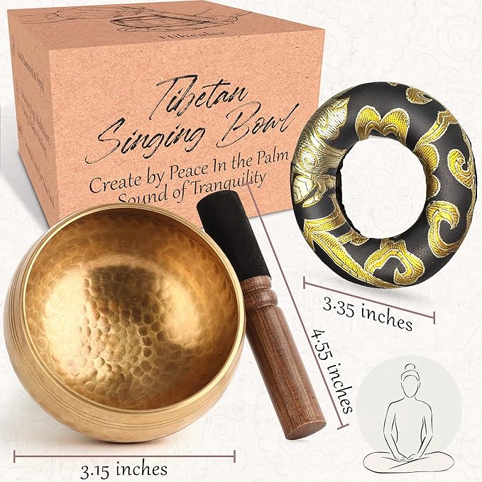 Tibetan Singing Bowls Set-Hand-hammered in Nepal Sound Bowl for Meditation, Yoga, Chakra, Meditation Accessories, Unique Gifts for Women, Men (Black, 3.15 inch)