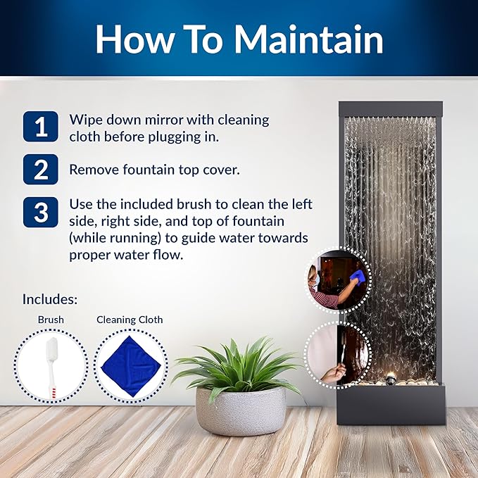 Alpine Corporation Mirror Waterfall Fountain with Stones and Lights - Zen Indoor/Outdoor Decor for Office, Living Room, Patio, Entryway - 72 Inches - Bloomnest