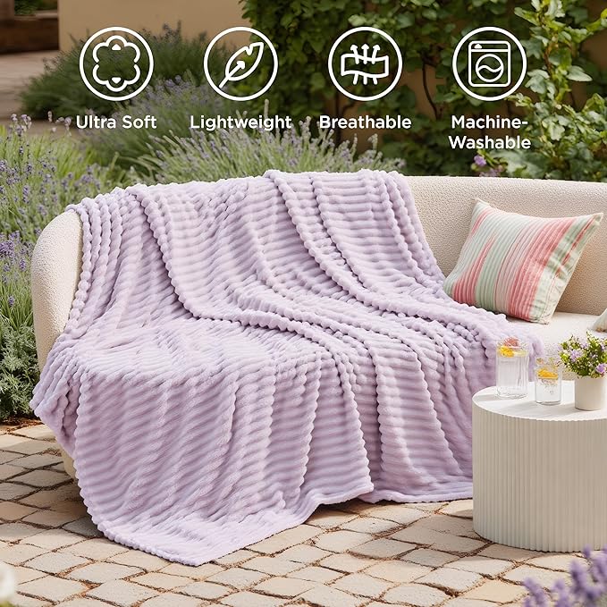 Bedsure GentleSoft Lavender Fog Fleece Blanket for Couch - Cozy Soft Blankets for Women, Cute Small Throws for Girls, 50x60 Inches - Bloomnest