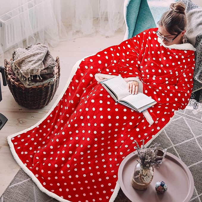 Tirrinia Sherpa Wearable Blanket With Sleeves, Full Body Throw Reading Wrap TV Blankets - Bloomnest