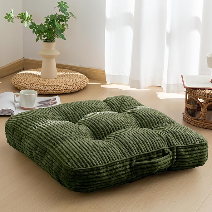 HIGOGOGO Washable Floor Pillow Cushion for Adults, Meditation Cushion Pillow, Large Square Floor Sitting, Removable Tufted Corduroy Cover, for Tatami Living Room or Yoga, 22x22 Inch, Machine Washable - Bloomnest