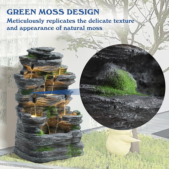 TITIMO 7-Tier Cascading Rock Water Fountain Outdoor Garden Waterfall with Lights,Fountain Indoor Decor for Garden, Patio, Backyard, Deck, Porch and Home Art Decor (24" H) - Bloomnest