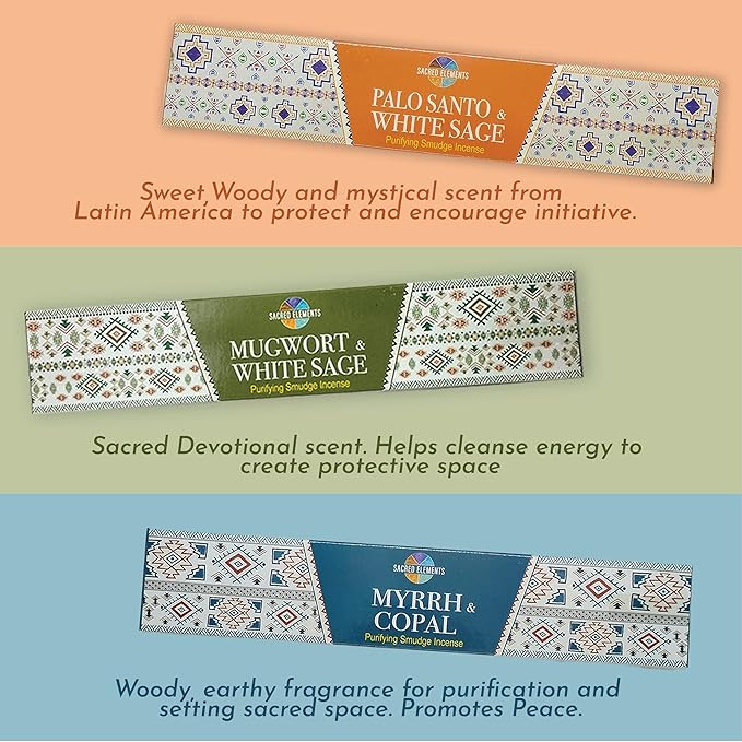 Cleansing Incense Sticks Variety Pack - 6 Masala Incenses - White Sage, Lavender, Myrrh, Copal Mexico & Palo Santo Incense Sticks | Inciensos para Sacar Malas Energias