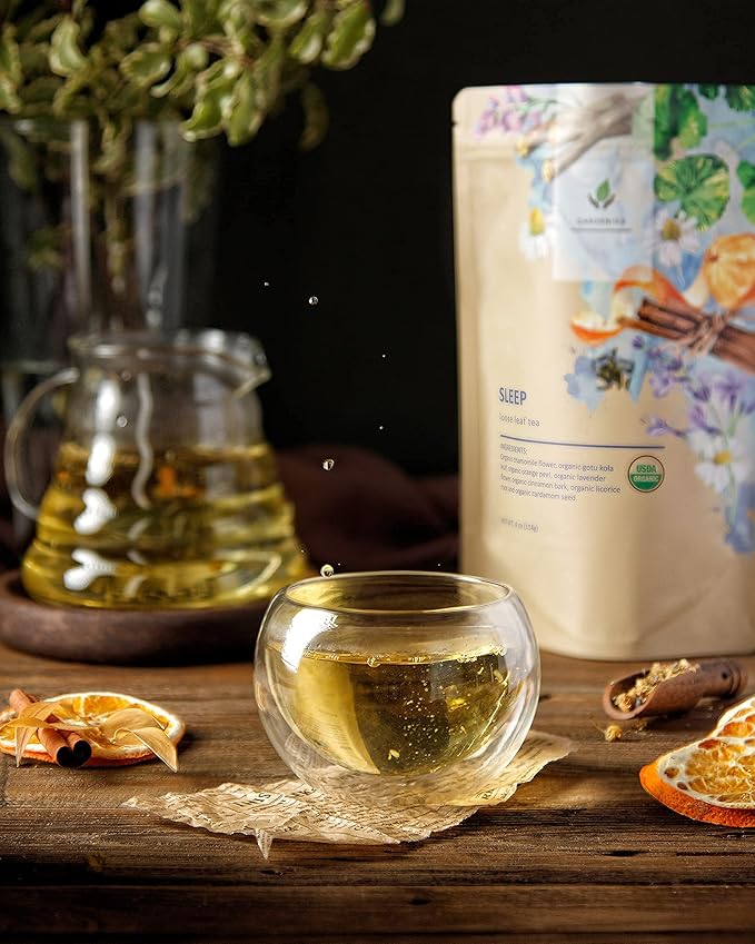 Gardenika Organic Sleep Loose Leaf Tea with Chamomile and Lavender Flowers, Herbal, Caffeine Free, KSA Kosher, Ayurvedic Blend - 4 oz (1 Pack) - Bloomnest