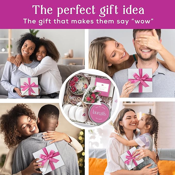 Valentine’s Day Spa Gift Set for Women – Romantic Rose & Jasmine Self Care Gift Box with Candle, Soap & Bath Treats – Pink Valentine Gift for Her, Wife, Girlfriend or Mom - Bloomnest