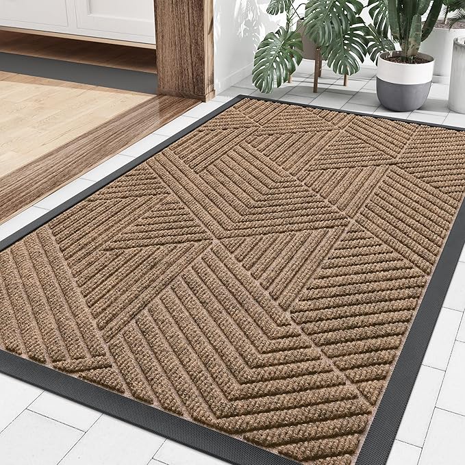 Smiry Front Door Mat Outside Entrance, Heavy Duty Sturdy Natural Rubber Doormat, Trap Dirt and Moisture, Easy Clean Low Profile Mats for Indoor Outdoor Entry, Irregular Triangle (36x24, Coffee) - Bloomnest