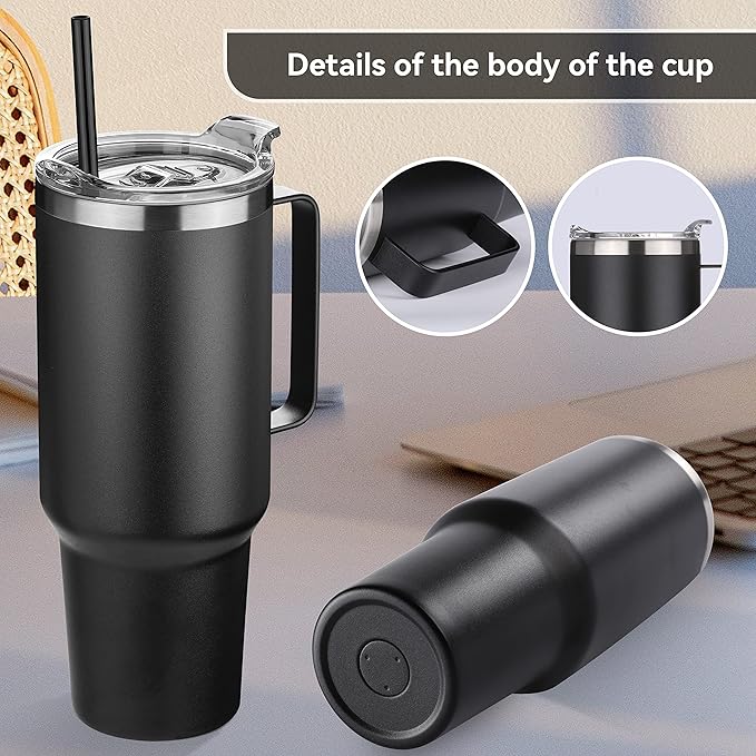 HASLE OUTFITTERS 40 oz Stainless Steel Tumbler with Handle, Vacuum Insulated Tumblers Bulk, Reusable Double Wall Travel Coffee Mug, Durable Powder Coated Water Bottles(Black, 4) - Bloomnest