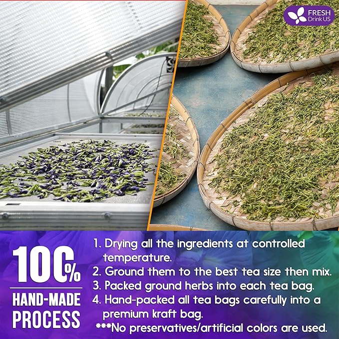 FreshDrinkUS, Clarity Calm Butterfly Pea Flower Tea – 60 Tea Bags Herbal Blend of Butterfly Pea Flower, Rosemary, Moringa, Lemongrass & Licorice Root – Caffeine-Free. Sugar-Free. Gluten-Free. Vegan - Bloomnest