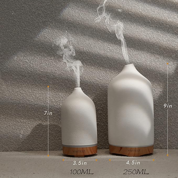 VIVITEST 200ML Ceramic Essential Oil Diffuser,Stone Essential Oil Diffuser,Ultrasonic Aromatherapy Diffusers for Home