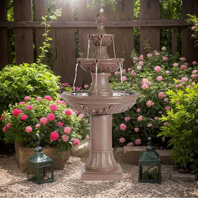 MAGIC UNION Outdoor Garden Water Fountains, 48.4''H Italian Style Fountain and Waterfall Outside, 3-Tier Large Bubbler Cascading Indoor Floor Fountain Features with Pump for Home Yard Decor (Brown) - Bloomnest