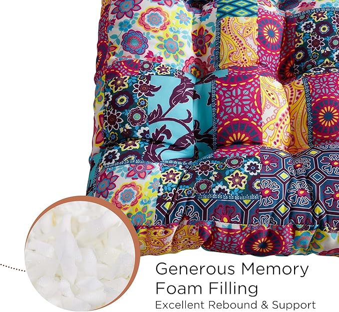 Codi Floor Cushions Seating for Adults and Kids Set of 2, Square Large Boho Pillows for Yoga Living Room Tatami Sitting Home Decor, Memory Foam Added, 22x22 Inch Multi Patchwork - Bloomnest