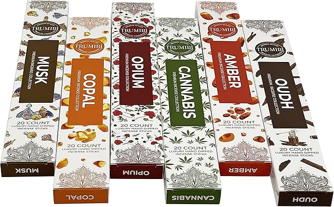Exotic Incense Sticks Variety Pack - 120 Insence-Sticks (6 Incents x 20 Insense) - Copal Amber Oud (Agarwood) Musk - Natural Inscents-Sticks Non Toxic Incienso + Incense Holder for Men Women - Bloomnest