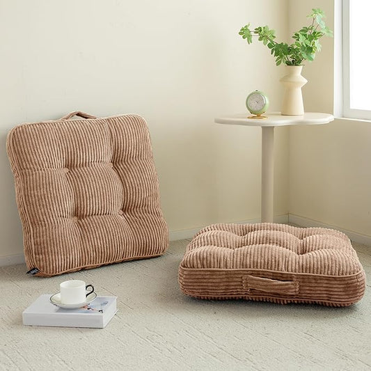 Washable Floor Pillow Cushion for Adults, Meditation Cushion Pillow, Large Square Floor Sitting, Removable Tufted Corduroy Cover, for Tatami Living Room or Yoga, 22x22 Inch, 2Pack, Machine Washable - Bloomnest